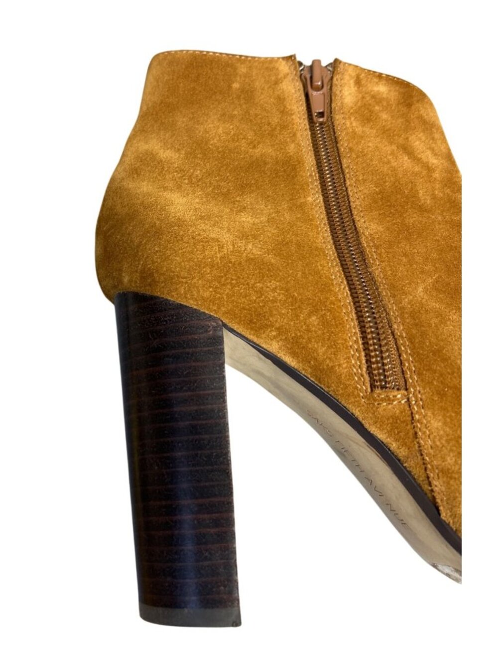 Saks Fifth Avenue Camel Suede Pointed Toe High Heel Ankle Boots 9.5M Block Heel - Picture 12 of 13
